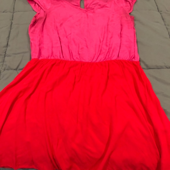 SOLD Red and Pink Aura Boutique Color Block Dress - Picture 1 of 5